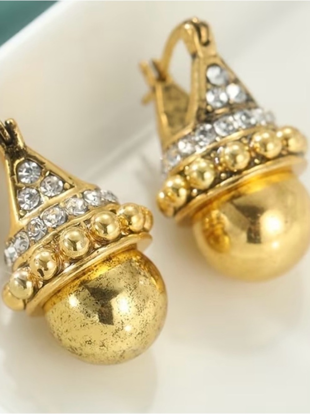 Gold Ball Drop Earrings with Crystal Accents - Women Jewelry